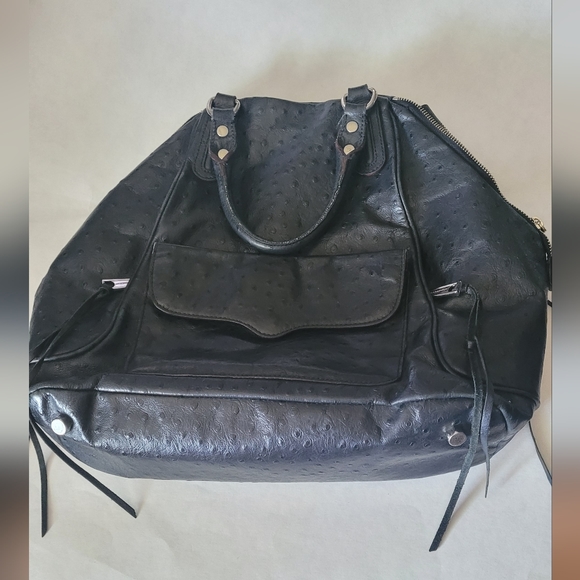 GUC Rebecca Minkoff Romeo Leather  Satchel Ostrich Style Black - Picture 3 of 16